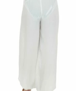 ANGIE Ivory Open Leg Wrap Pants With Tassel And Lace Details Bottoms
