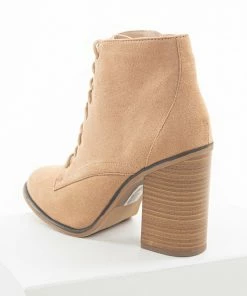 FORTUNE DYNAMIC Nude Faux Suede Lace Up High Heel Booties 22 FORTUNE DYNAMIC Nude Faux Suede Lace Up High Heel Booties