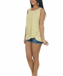 Hailey & Co Tops Amber Striped Sleeveless Tank Top With Twist Front