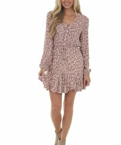 Illa Illa Dresses Dusty Rose Leopard Print Long Sleeve Dress