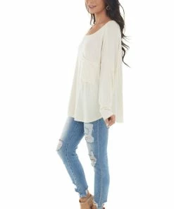 BiBi Tops Champagne Textured Knit Top With Chest Pocket 16 BiBi Tops Champagne Textured Knit Top With Chest Pocket