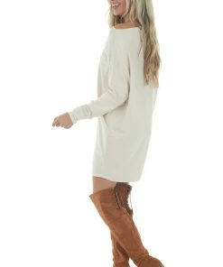 Umgee Vanilla One Shoulder Soft Short Sweater Dress