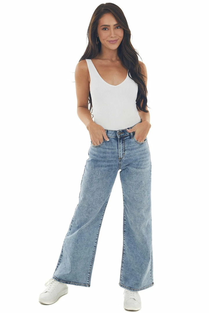 Sneak Peek Bottoms Medium Acid Wash High Rise Wide Leg Jeans 8 Sneak Peek Bottoms Medium Acid Wash High Rise Wide Leg Jeans