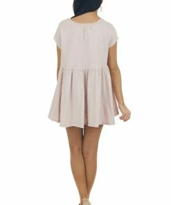 Easel Hazy Blush Melange Raw Edge High Low Hem Top Tops