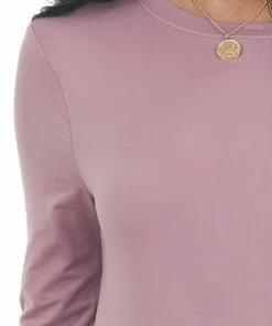 ZENANA Tops Mauve Solid Soft Knit Top With Long Sleeves