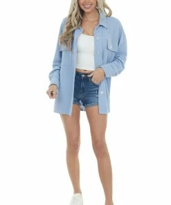 Entro Baby Blue Button Up Long Sleeve Shacket 28 Entro Baby Blue Button Up Long Sleeve Shacket