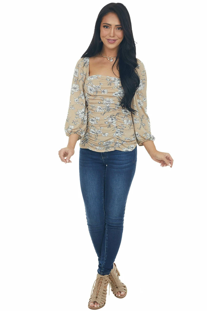 Ces Femme Tops Oatmeal And Ivory Floral Peasant Sleeve Top 5 Ces Femme Tops Oatmeal And Ivory Floral Peasant Sleeve Top