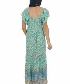 Umgee Dresses Rich Mint Floral Print Square Neck Midi Dress