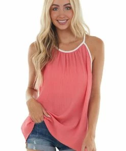 Haptics Coral Pleated Halter Neck Tank Top