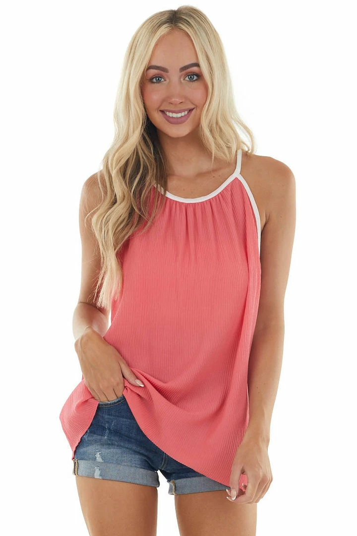 Haptics Coral Pleated Halter Neck Tank Top 3 Haptics Coral Pleated Halter Neck Tank Top