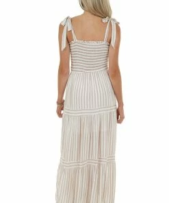 She + Sky Copper And Off White Striped Woven Maxi Dress