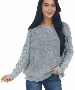 BiBi Tops Slate Grey Mineral Wash Raglan Sleeve Sweater