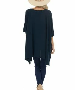 Main Strip Tops Dark Pine Oversized V Neck Poncho With Front Sewing Detail