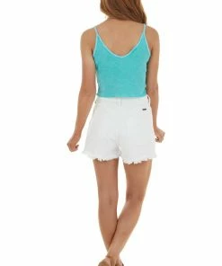 Trend Notes Tops Rich Teal Mineral Wash Sleeveless Waffle Knit Crop Top