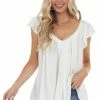BucketList Ivory Pleated Flutter Sleeve Knit Top With V Neck 2 BucketList Ivory Pleated Flutter Sleeve Knit Top With V Neck