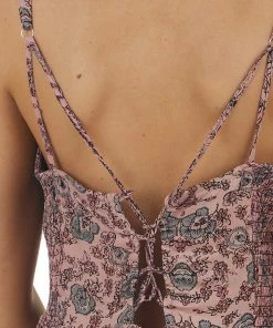 ANGIE Dusty Rose Floral Print Tiered Midi Dress With Tie Details Dresses