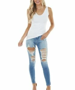 Nikibiki Tops White Tank Top With Dual Neckline