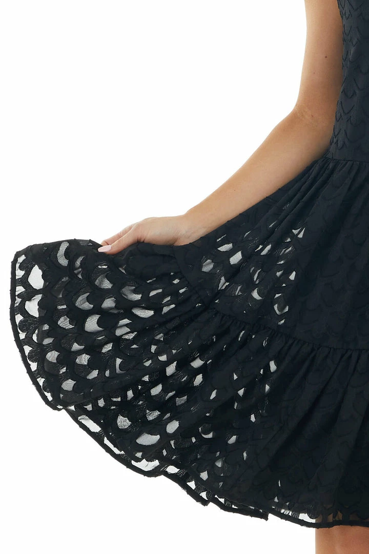 Sweet Lovely Black Jacquard Textured Tiered Dress With Halter Neckline Dresses 14 Sweet Lovely Black Jacquard Textured Tiered Dress With Halter Neckline Dresses