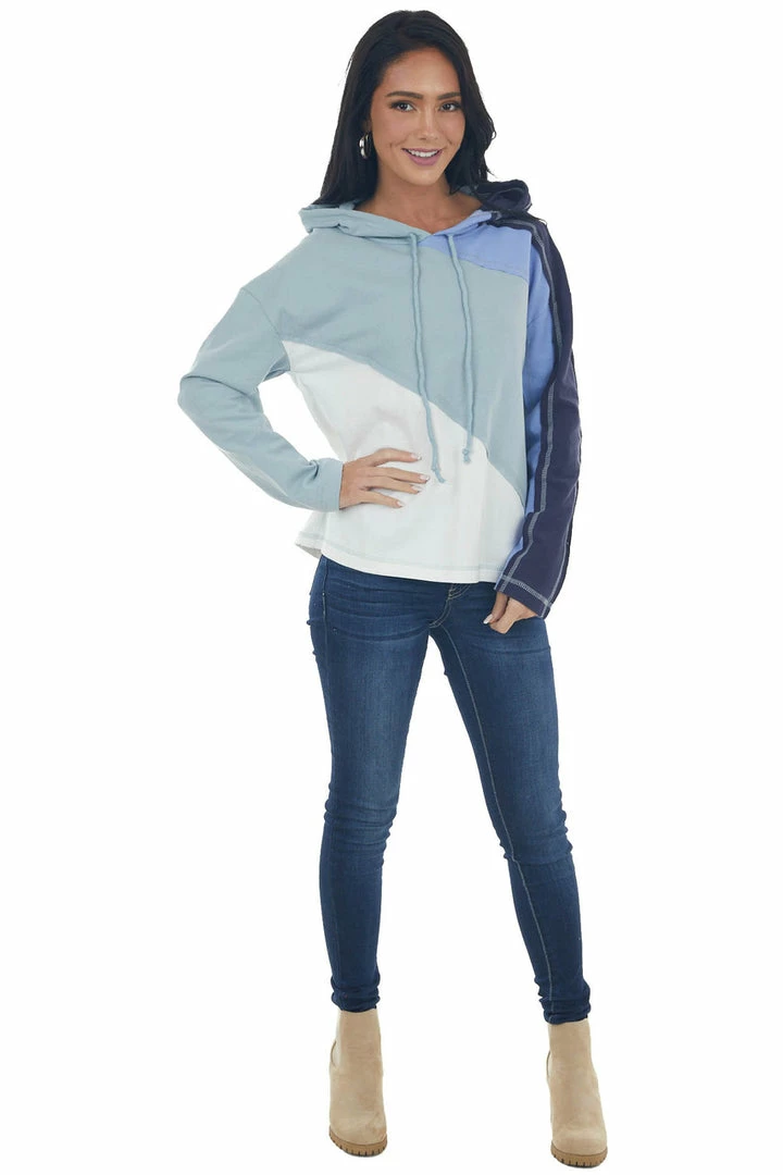 Umgee Tops Arctic Blue Colorblock Reverse Seam Hooded Top 13 Umgee Tops Arctic Blue Colorblock Reverse Seam Hooded Top