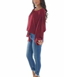 L Love Maroon Bubble Sleeve Blouse With Tie Detail Tops 13 L Love Maroon Bubble Sleeve Blouse With Tie Detail Tops