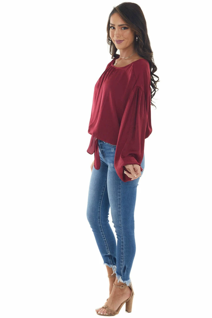 L Love Maroon Bubble Sleeve Blouse With Tie Detail Tops 7 L Love Maroon Bubble Sleeve Blouse With Tie Detail Tops
