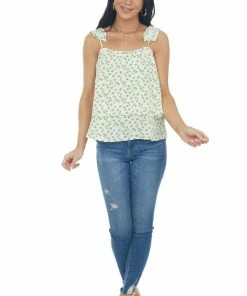 Hayden Pistachio Ditsy Floral Tiered Frill Tank Top