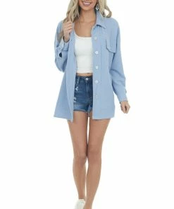 Entro Baby Blue Button Up Long Sleeve Shacket 29 Entro Baby Blue Button Up Long Sleeve Shacket