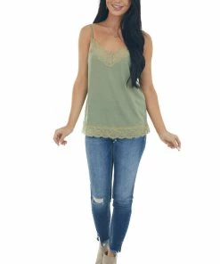 IWT Brands Sage Knit Camisole Top With Lace Trim Tops
