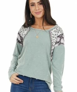 BiBi Sage Distressed Knit Top With Leopard And Snake Print 26 BiBi Sage Distressed Knit Top With Leopard And Snake Print