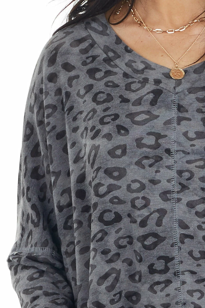 Hailey & Co Stone Grey Leopard Print Oversized Top With Long Sleeves 14 Hailey & Co Stone Grey Leopard Print Oversized Top With Long Sleeves