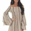 Illa Illa Dresses Coral Striped Off The Shoulder Smocked Dress