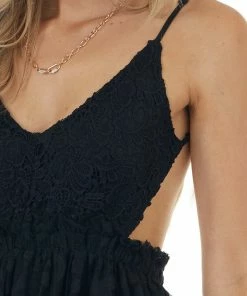 Dress Day Black Lace Sleeveless Open Back Maxi Dress Dresses
