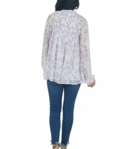 Entro Tops Lilac Long Sleeve Floral Button Up Blouse 27 Entro Tops Lilac Long Sleeve Floral Button Up Blouse