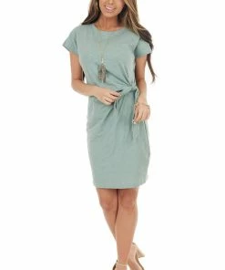 Wishlist Sage Short Sleeve Knit Dress With Side Tie Detail