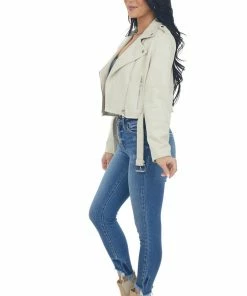 Peach Love Buttercream Faux Suede Cropped Moto Jacket