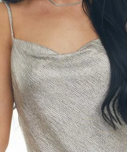 Skies Are Blue Silver Metallic Foil Cowl Neck Tank Top 35 Skies Are Blue Silver Metallic Foil Cowl Neck Tank Top