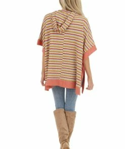 Hailey & Co Multicolor Popcorn Knit Hooded Poncho With Kangaroo Pocket