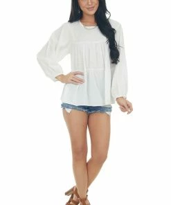 Ces Femme Off White Flowy Long Sleeve Babydoll Blouse Tops 30 Ces Femme Off White Flowy Long Sleeve Babydoll Blouse Tops