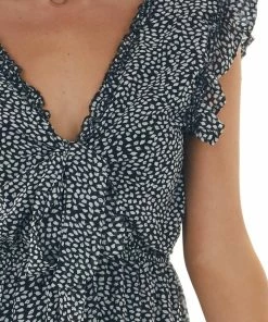 She + Sky Black Leaf Print Tiered Cap Sleeve Frill Dress Dresses