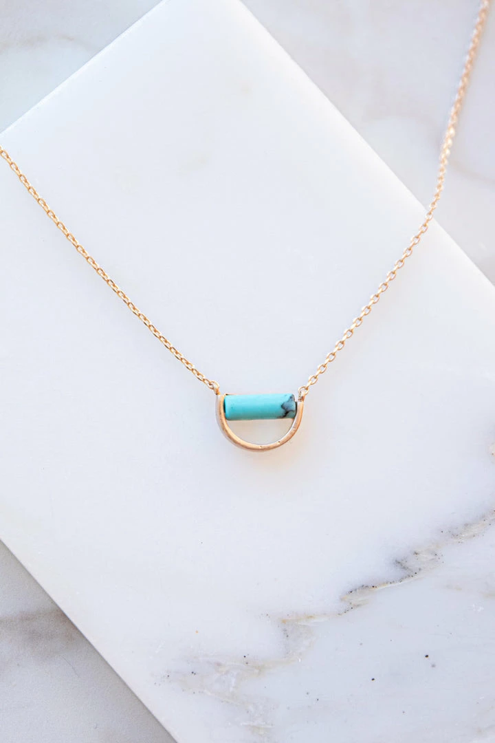 Urbanista Accessories Gold Chain Necklace With Aqua Semicircle Pendant 6 Urbanista Accessories Gold Chain Necklace With Aqua Semicircle Pendant
