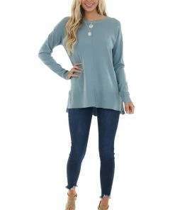 Staccato Tops Dusty Blue Super Soft Ribbed Knit Sweater