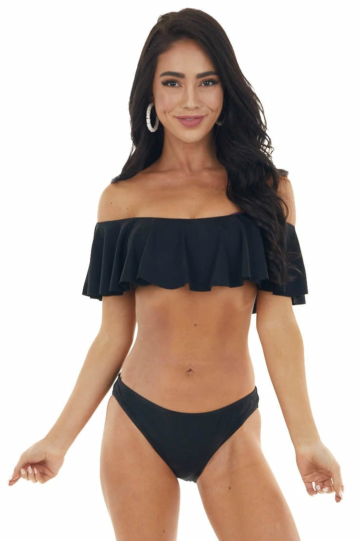 Envya Black Bandeau Style Bikini With Ruffled Overlay Details 11 Envya Black Bandeau Style Bikini With Ruffled Overlay Details