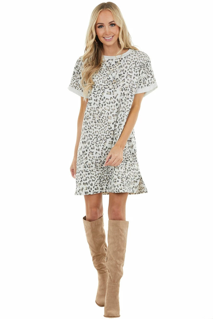 Jodifl Heather Grey Leopard Print Short Sleeve Knit Dress 12 Jodifl Heather Grey Leopard Print Short Sleeve Knit Dress