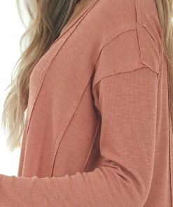 143 Story Tops Terracotta Scoop Neckline Rounded Hem Knit Top