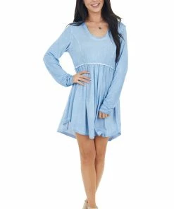 L Love Cornflower Blue Long Sleeve Dress With Raw Seam Details 28 L Love Cornflower Blue Long Sleeve Dress With Raw Seam Details