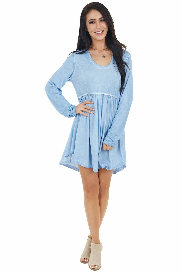 L Love Cornflower Blue Long Sleeve Dress With Raw Seam Details 13 L Love Cornflower Blue Long Sleeve Dress With Raw Seam Details