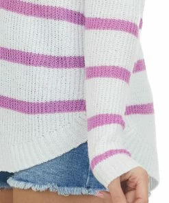 Staccato Tops White And Fuchsia Striped Lightweight Sweater 13 Staccato Tops White And Fuchsia Striped Lightweight Sweater