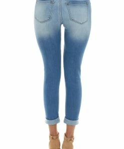 KanCan Medium Wash Mid Rise Heavily Distressed Jeans Bottoms