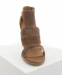 Brand Headquarters Walnut Faux Suede Open Toe High Heel With Buckle Detail Shoes