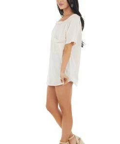 BiBi Tops Blush Two Tone Short Sleeve Knit Top With Raw Details 28 BiBi Tops Blush Two Tone Short Sleeve Knit Top With Raw Details